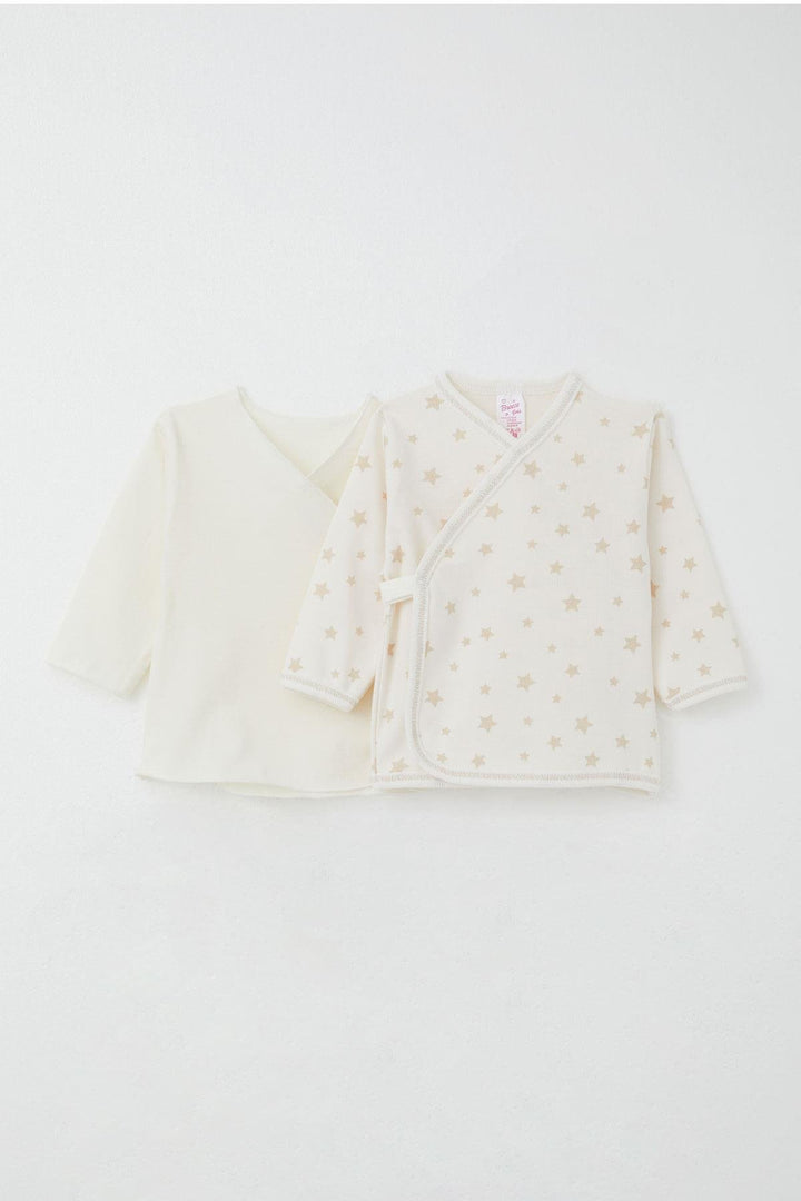 BRE Breeze Newborn Baby Internal External Snap Fastener 2-Piece Bodysuit Star Patterned 0-3 Months, Ecru - Meudon