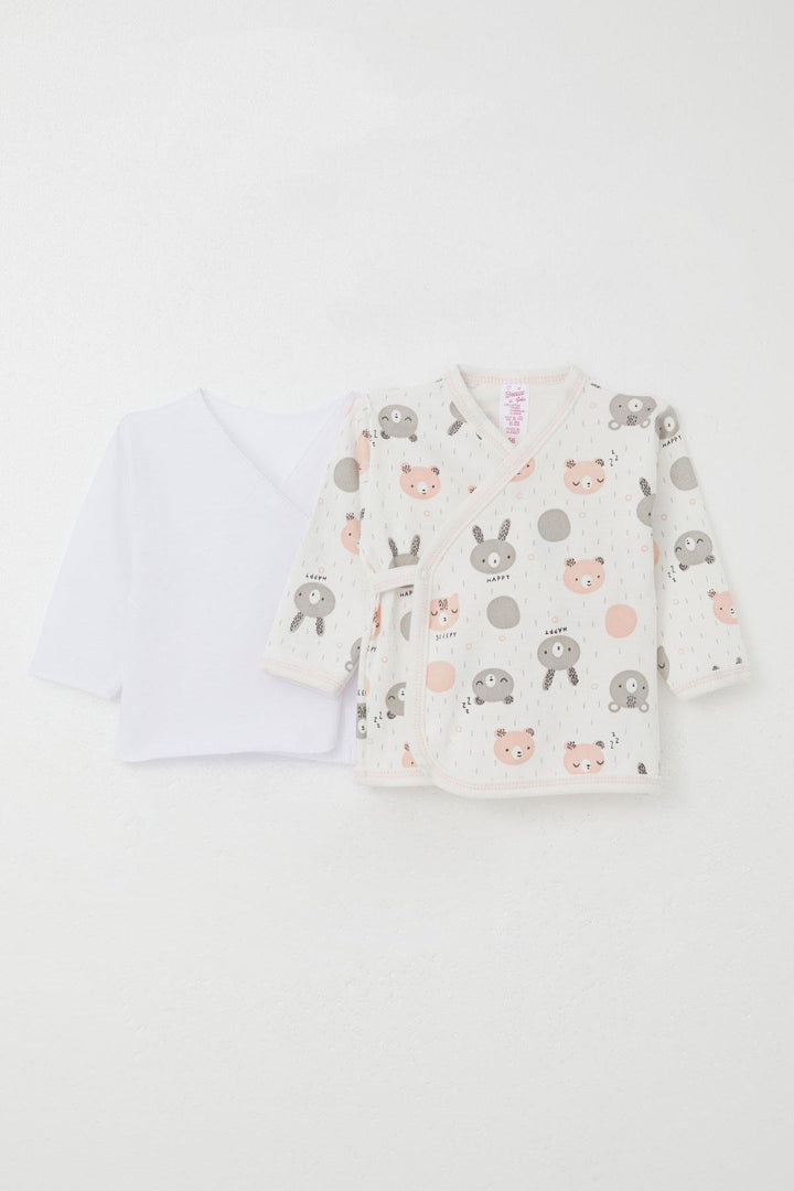 BRE Breeze Newborn Baby Internal External Snap Fastener 2-Piece Bodysuit Bear Patterned 0-3 Months, Ecru - Siegen