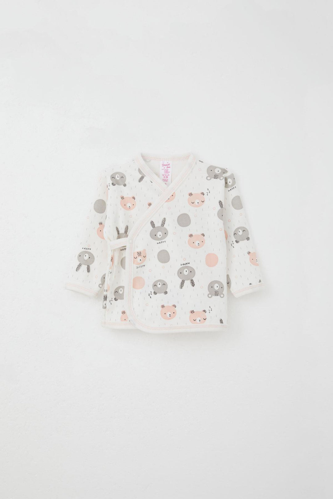 BRE Breeze Newborn Baby Internal External Snap Fastener 2-Piece Bodysuit Bear Patterned 0-3 Months, Ecru - Siegen