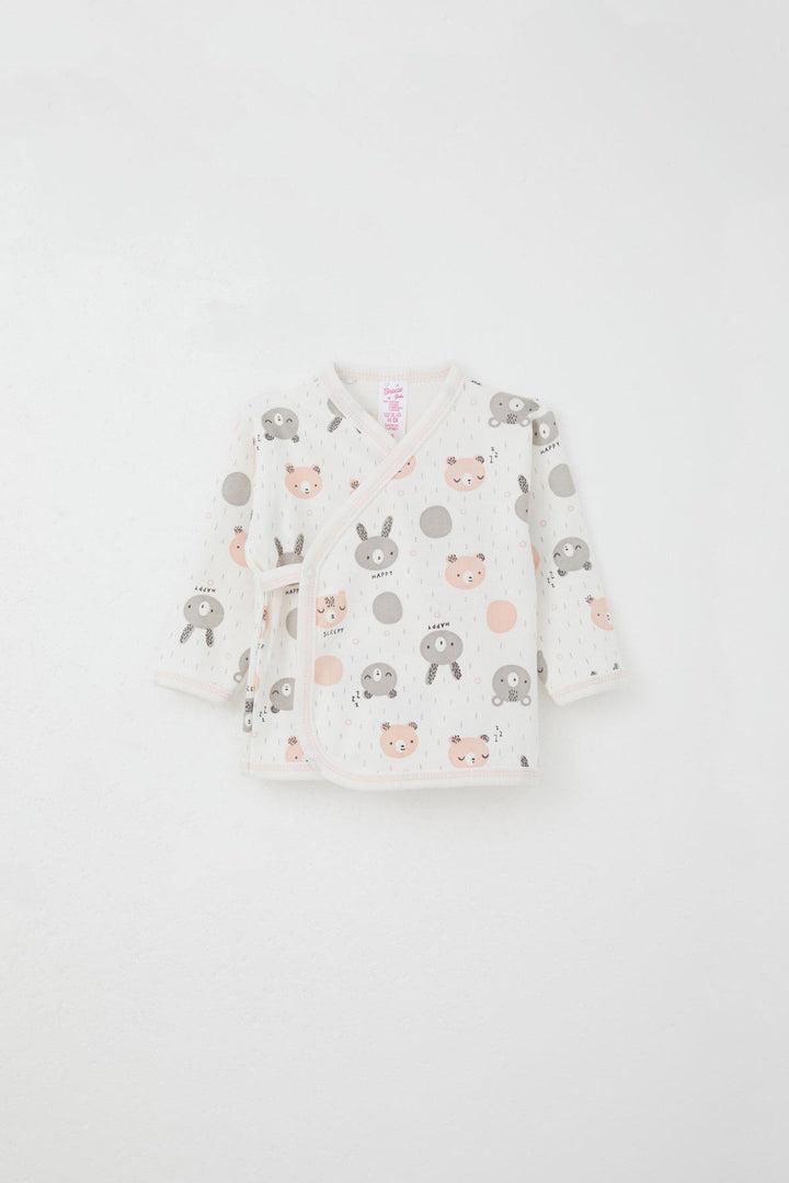BRE Breeze Newborn Baby Internal External Snap Fastener 2-Piece Bodysuit Bear Patterned 0-3 Months, Ecru - Siegen