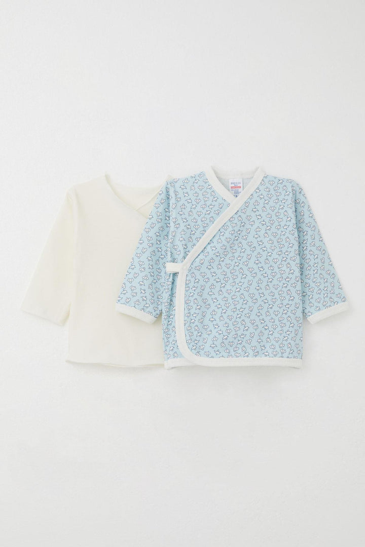 BRE Breeze Newborn Baby Inner and Outer Snap Fastener 2-Piece Bodysuit Cute Cloud Patterned 0-3 Months, Light Blue - Queens