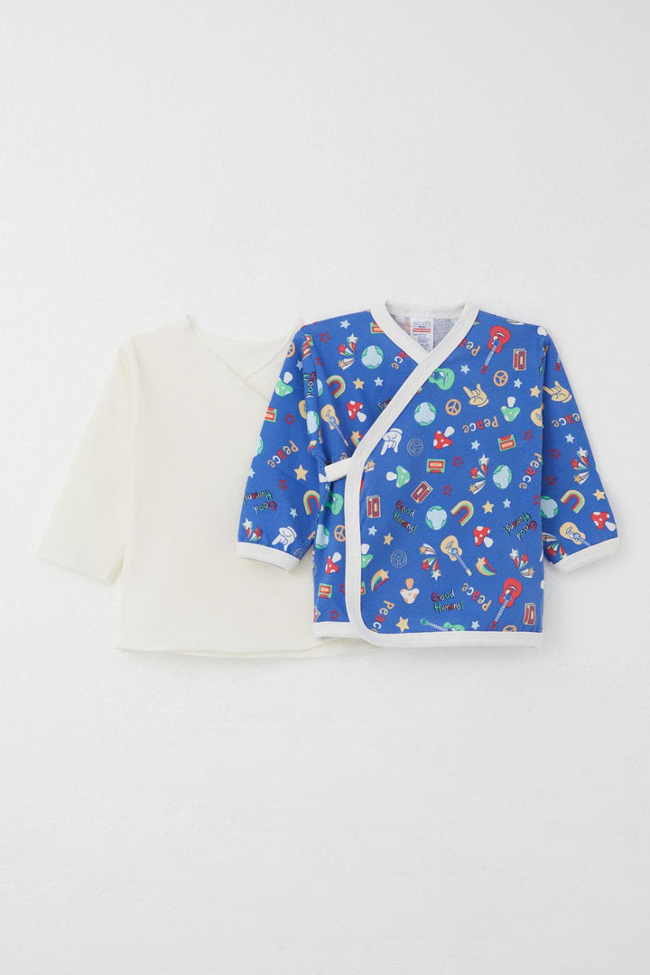 BRE Breeze Newborn Baby Inner and Outer Snap Fastener 2-Piece Set Peace Theme 0-3 Months, Sky Blue - Cutler Bay