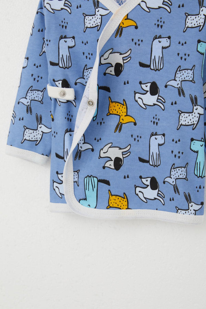 BRE Breeze Newborn Baby Internal External Snap Fastener 2-Piece Bodysuit Cute Puppy Patterned 0-3 Months, Blue - San Luis Río Colorado