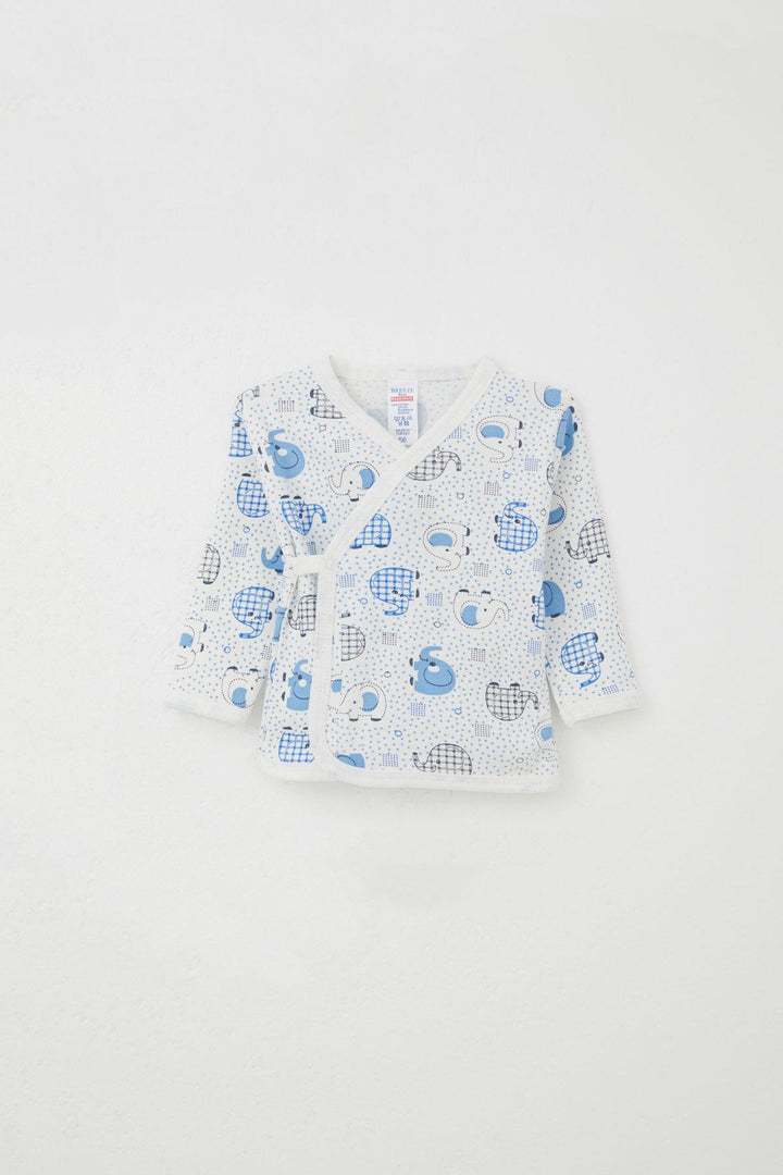 BRE Breeze Newborn Baby Inner and Outer Snap Fastener 2-Piece Bodysuit Elephant Pattern 0-3 Months, White - Rochester