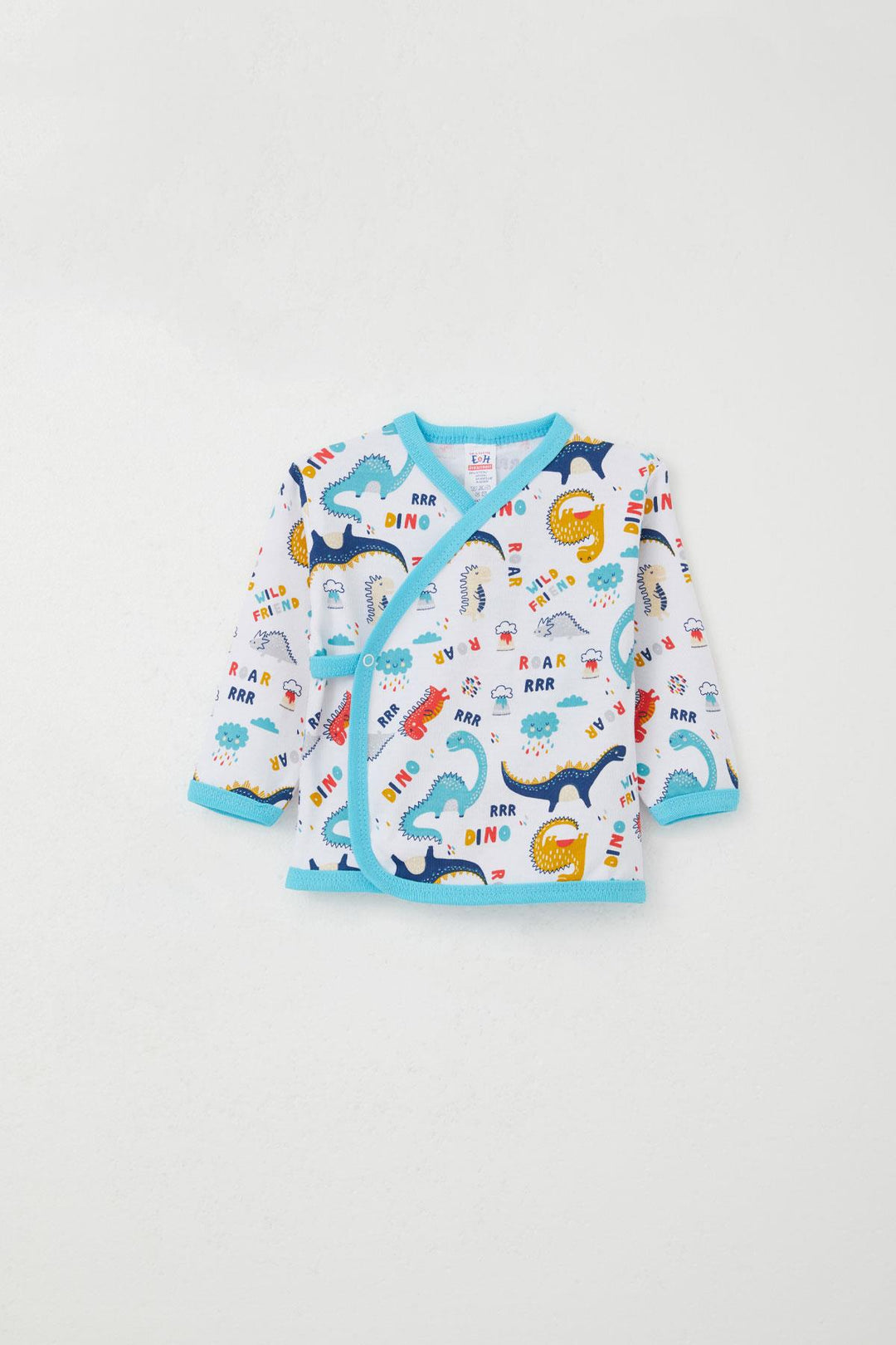 BRE Breeze Newborn Baby Inside Out Snap Fastener 2-Piece Bodysuit Dinosaur Patterned 0-3 Months, White - Eagle Mountain