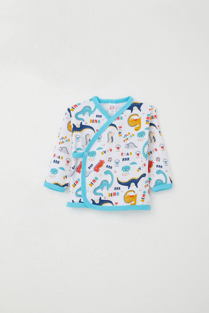 BRE Breeze Newborn Baby Inside Out Snap Fastener 2-Piece Bodysuit Dinosaur Patterned 0-3 Months, White - Eagle Mountain