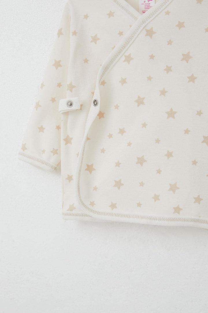 BRE Breeze Newborn Baby Internal External Snap Fastener 2-Piece Bodysuit Star Patterned 0-3 Months, Ecru - Meudon