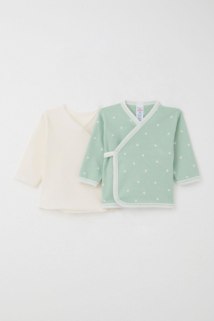 BRE Breeze Newborn Baby Internal External Snap Fastener 2-Piece Bodysuit Star Patterned 0-3 Months, Water Green - Sun City