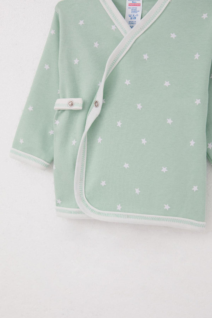 BRE Breeze Newborn Baby Internal External Snap Fastener 2-Piece Bodysuit Star Patterned 0-3 Months, Water Green - Sun City