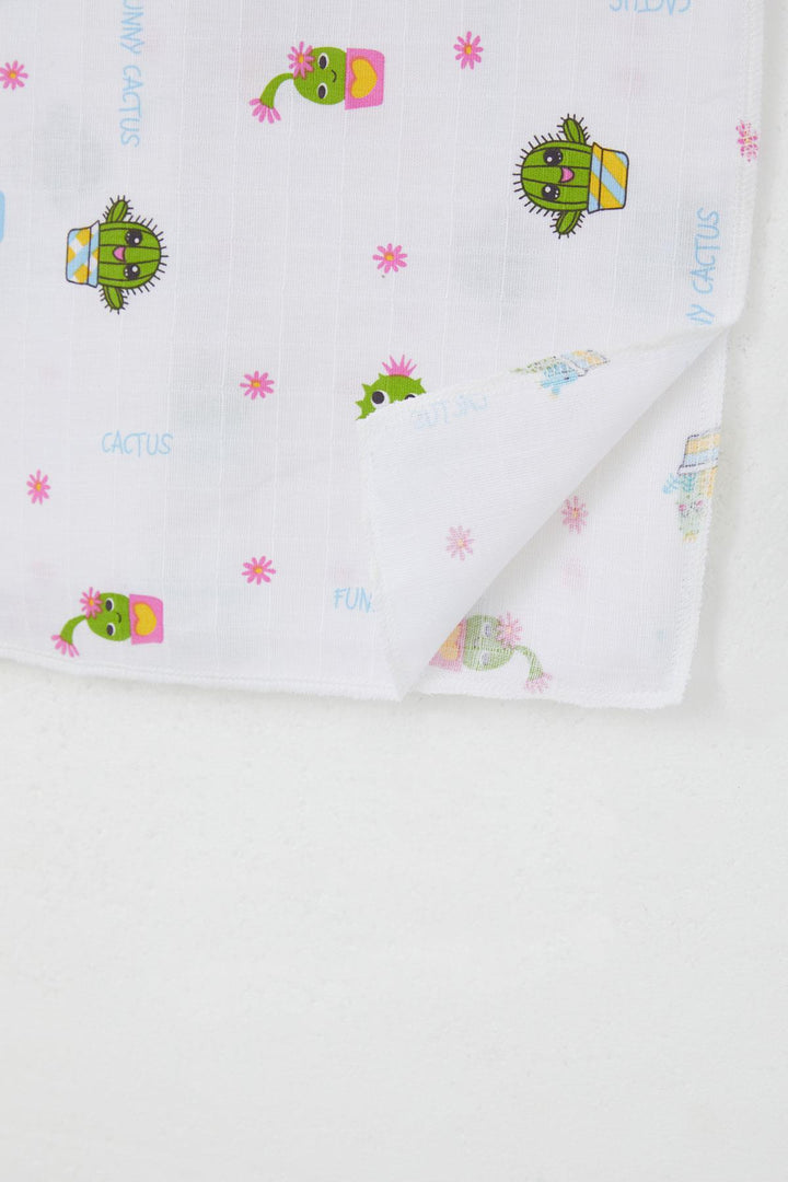 BRE Breeze Newborn Baby Muslin Blanket Fun Cacti Standard, White - Hoogvliet