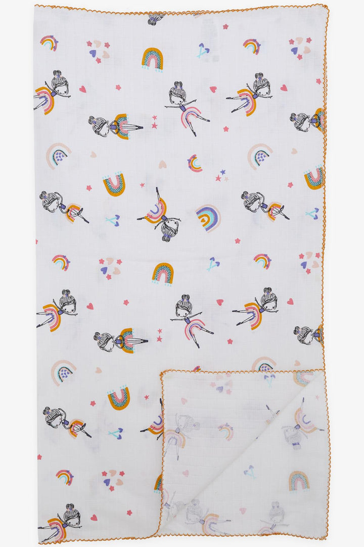 BRE Breeze Newborn Baby Muslin Blanket with Dancer Girl Pattern Ecru - Hyères