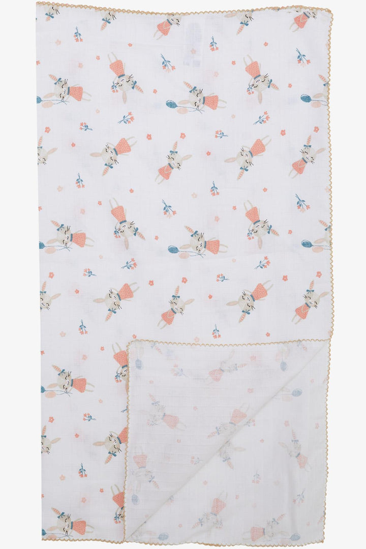 BRE Breeze Newborn Baby Muslin Blanket with Happy Bunny Pattern Ecru - Catanzaro