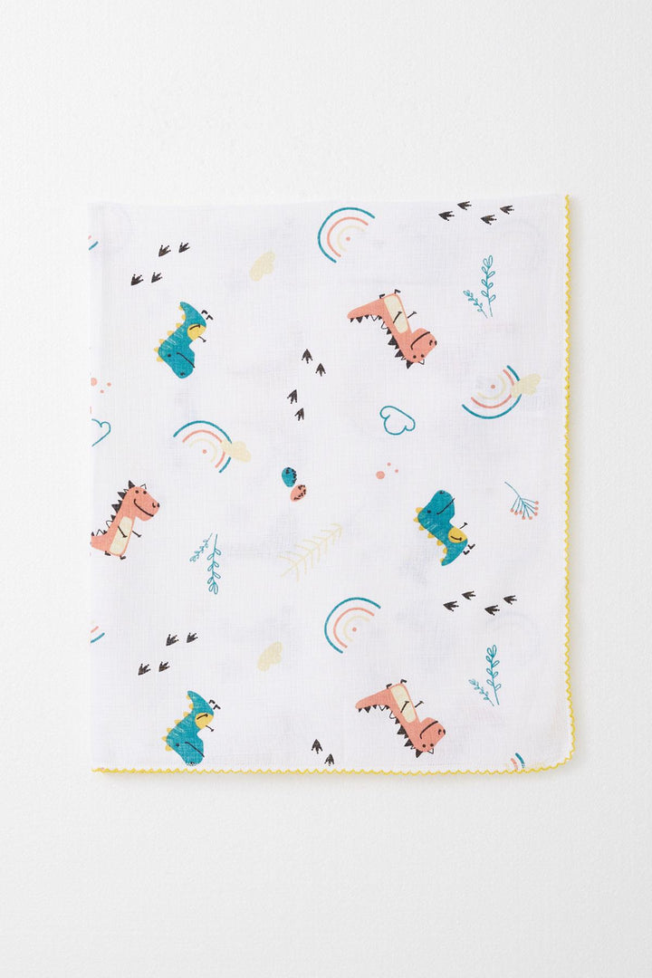 BRE Breeze Newborn Baby Muslin Blanket with Dinosaur Pattern White - Potenza