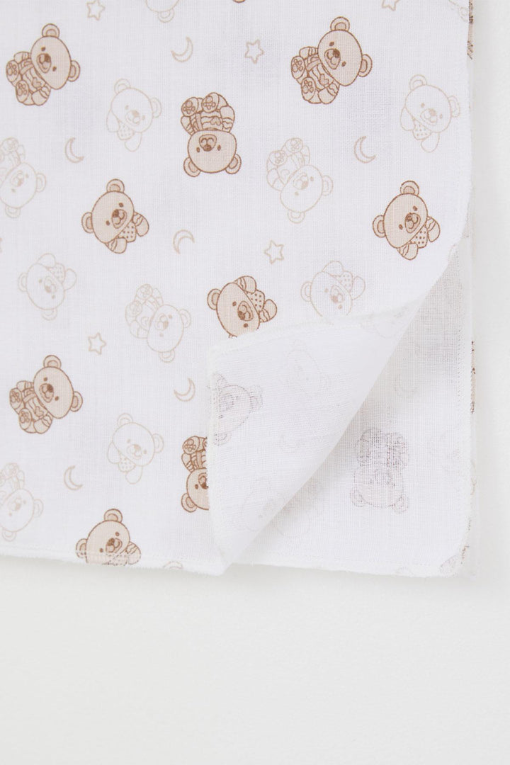 BRE Breeze Newborn Baby Muslin Blanket Cute Baby Bear Patterned Standard, Ecru - El Ejido