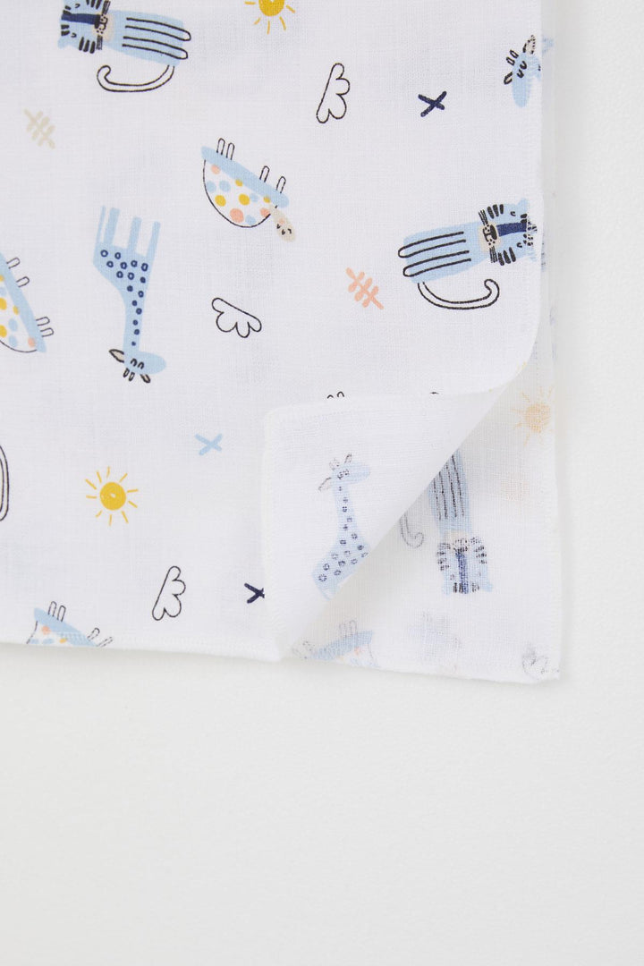 BRE Breeze Newborn Baby Muslin Blanket with Cute Animal Pattern, Standard, White - Greifswald