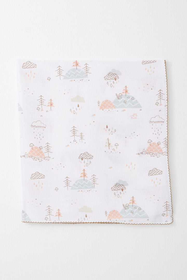 BRE Breeze Newborn Baby Muslin Blanket Spring Themed Cloud Pattern Ecru - Des Plaines