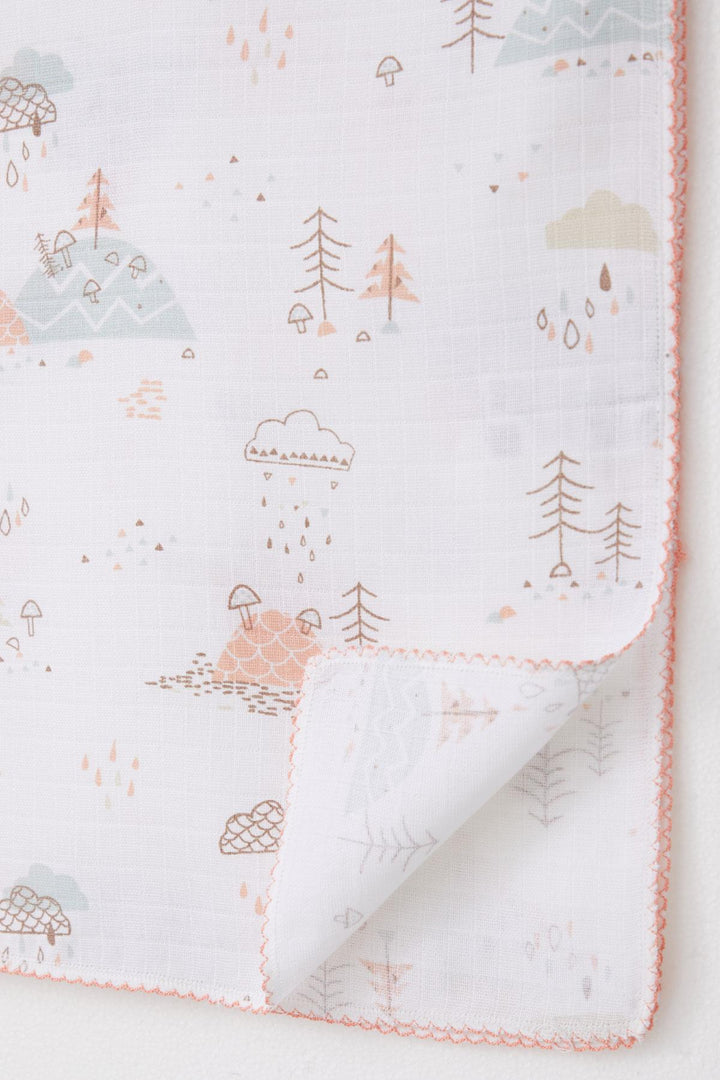 BRE Breeze Newborn Baby Muslin Blanket Spring Themed Cloud Patterned Ecru - Puyallup