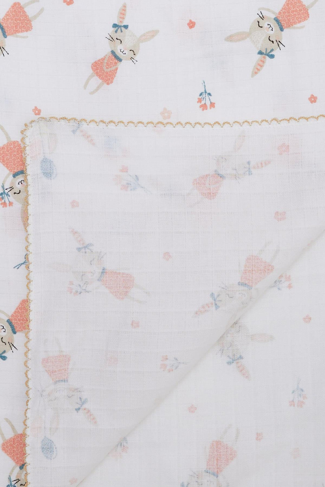 BRE Breeze Newborn Baby Muslin Blanket with Happy Bunny Pattern Ecru - Catanzaro