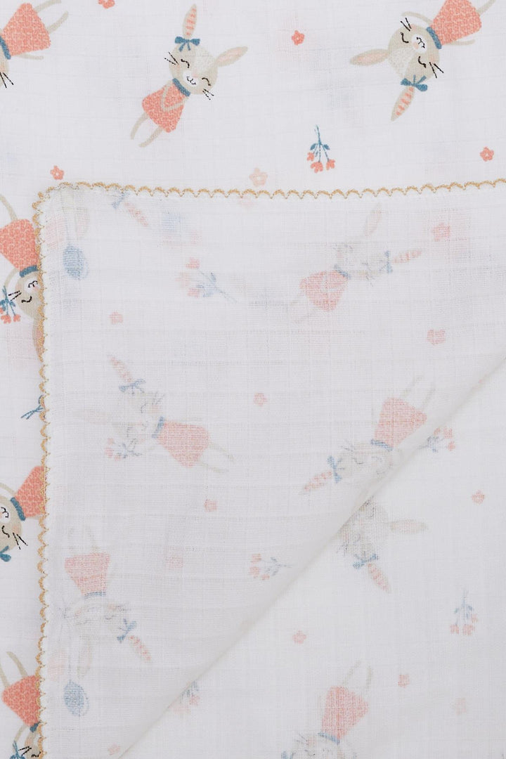 BRE Breeze Newborn Baby Muslin Blanket with Happy Bunny Pattern Ecru - Catanzaro