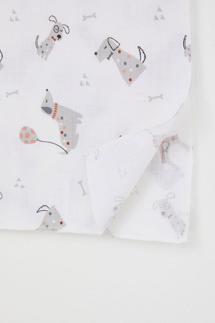 BRE Breeze Newborn Baby Muslin Blanket with Cute Puppy Pattern, Standard, Ecru - Boryspil