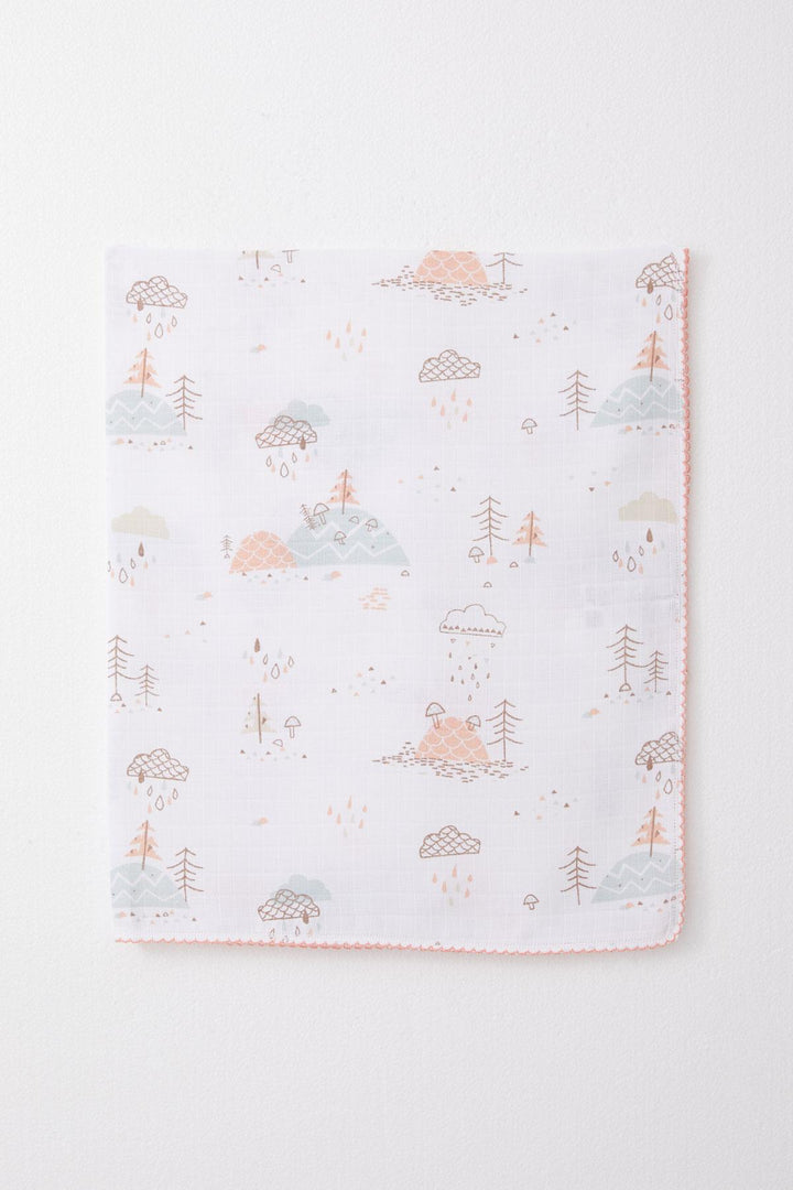 BRE Breeze Newborn Baby Muslin Blanket Spring Themed Cloud Patterned Ecru - Puyallup