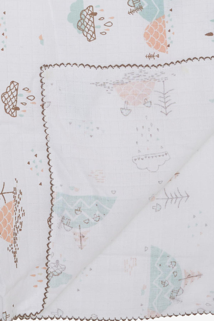 BRE Breeze Newborn Baby Muslin Blanket Rain Themed Tree Patterned Ecru - Carrollwood