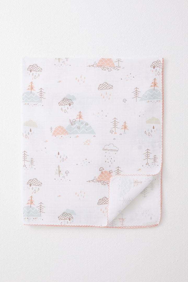 BRE Breeze Newborn Baby Muslin Blanket Spring Themed Cloud Patterned Ecru - Puyallup
