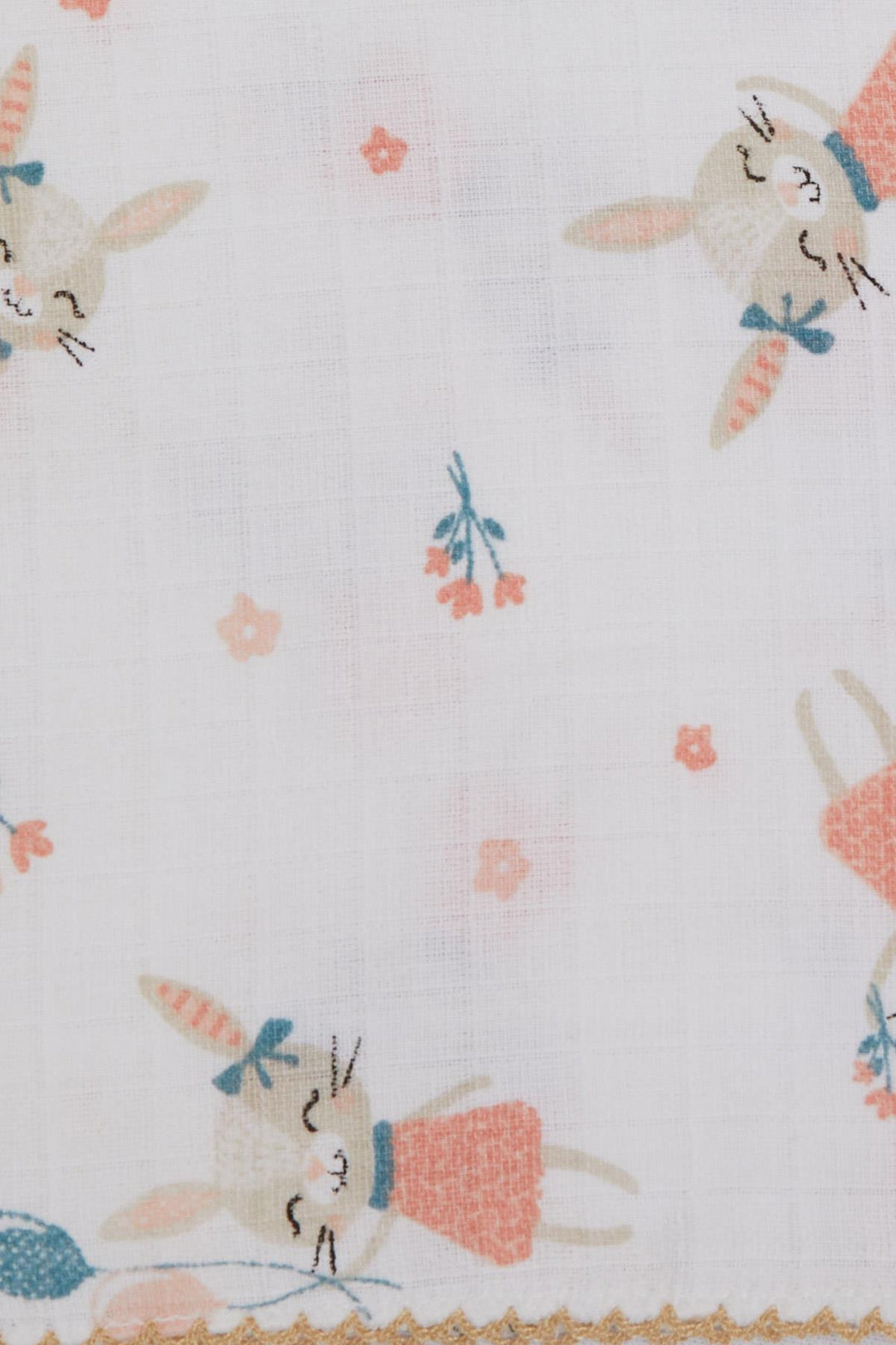 BRE Breeze Newborn Baby Muslin Blanket with Happy Bunny Pattern Ecru - Catanzaro
