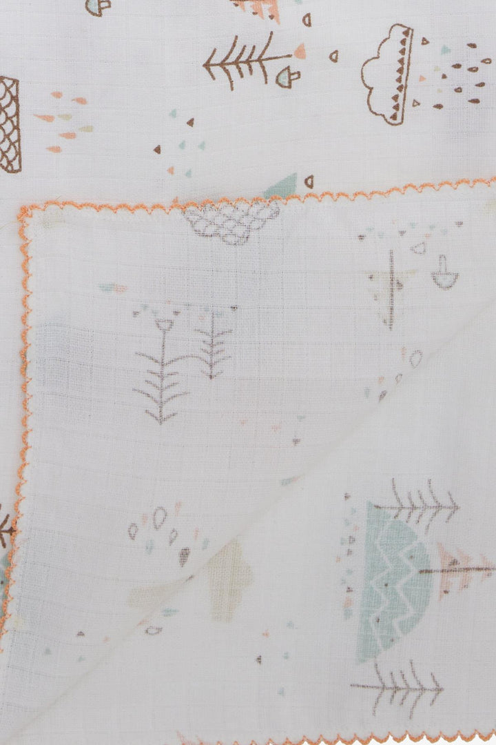 BRE Breeze Newborn Baby Muslin Blanket Rain Themed Tree Patterned Ecru - Owensboro