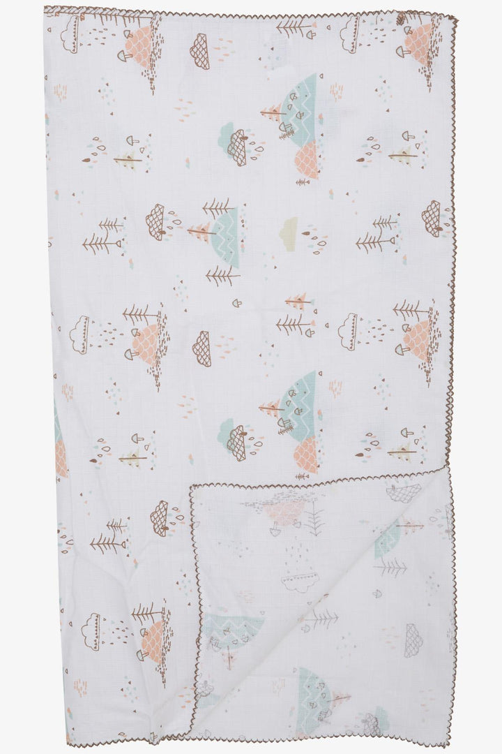 BRE Breeze Newborn Baby Muslin Blanket Rain Themed Tree Patterned Ecru - Carrollwood