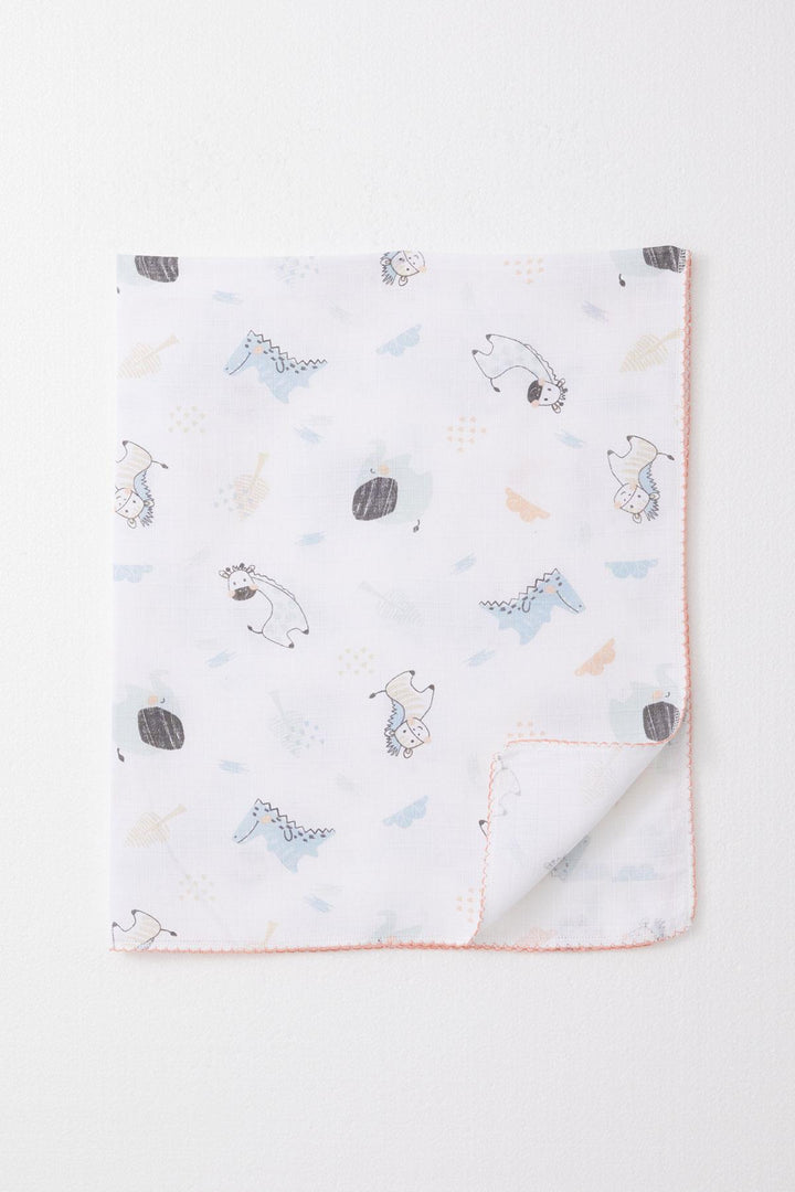BRE Breeze Newborn Baby Muslin Blanket with Cute Animal Pattern White - Vendrell