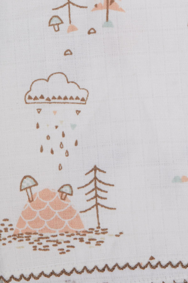 BRE Breeze Newborn Baby Muslin Blanket Rain Themed Tree Patterned Ecru - Carrollwood