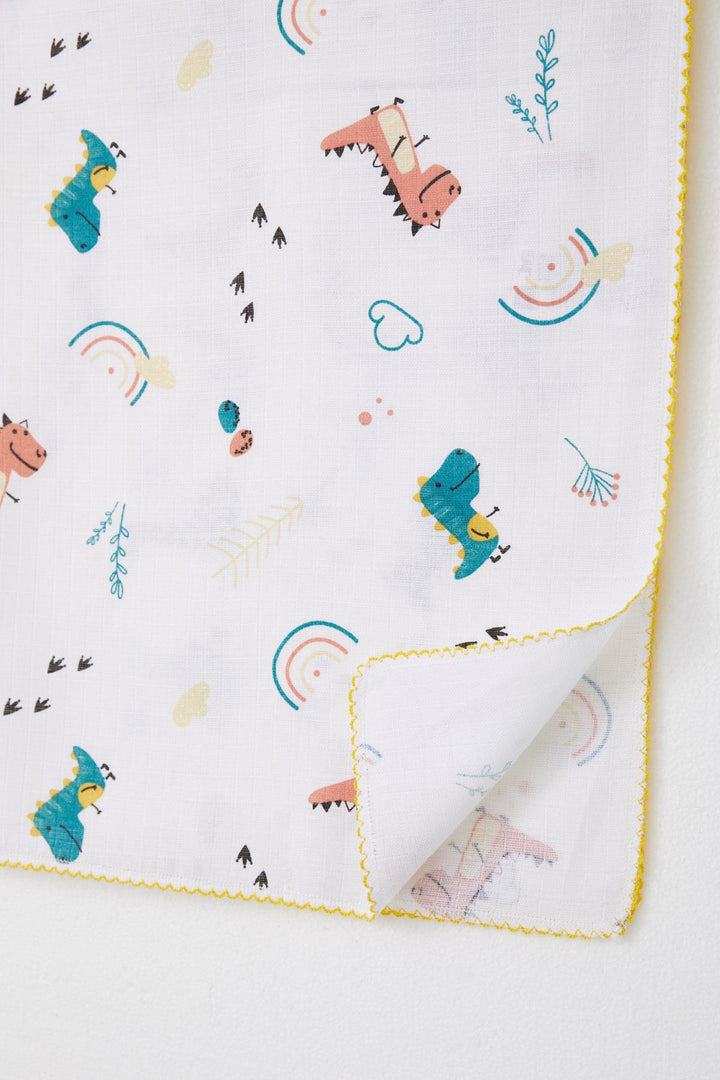 BRE Breeze Newborn Baby Muslin Blanket with Dinosaur Pattern White - Potenza