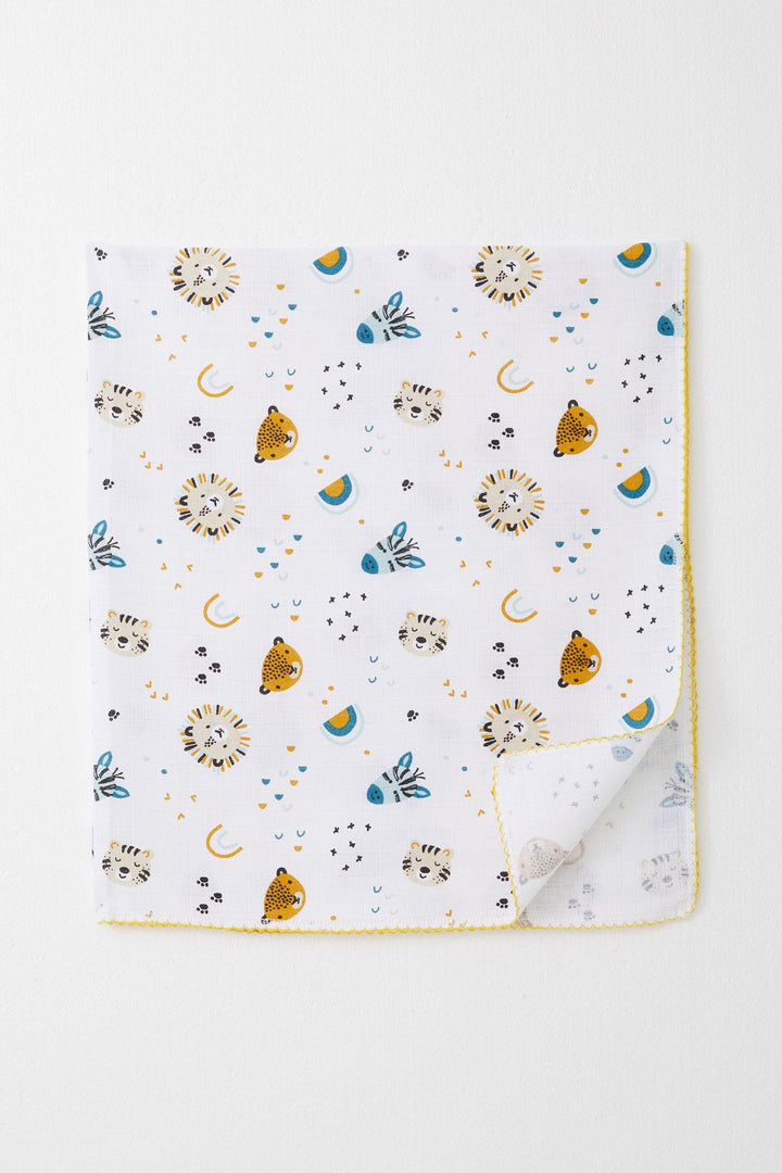 BRE Breeze Newborn Baby Muslin Blanket with Cute Animal Pattern White - Würselen