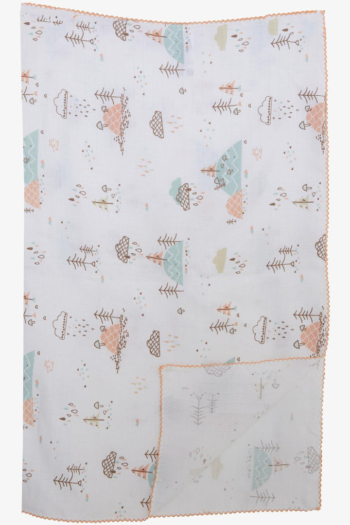 BRE Breeze Newborn Baby Muslin Blanket Rain Themed Tree Patterned Ecru - Owensboro