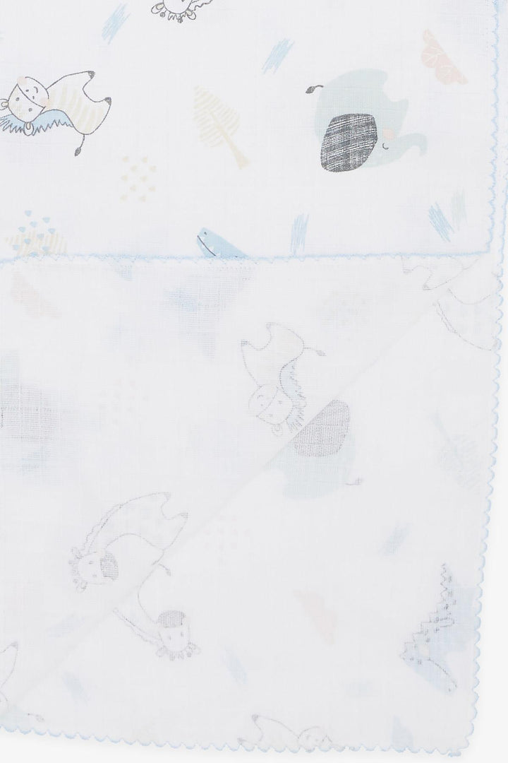 BRE Breeze Newborn Baby Muslin Blanket with Cute Animal Pattern White - Pombal