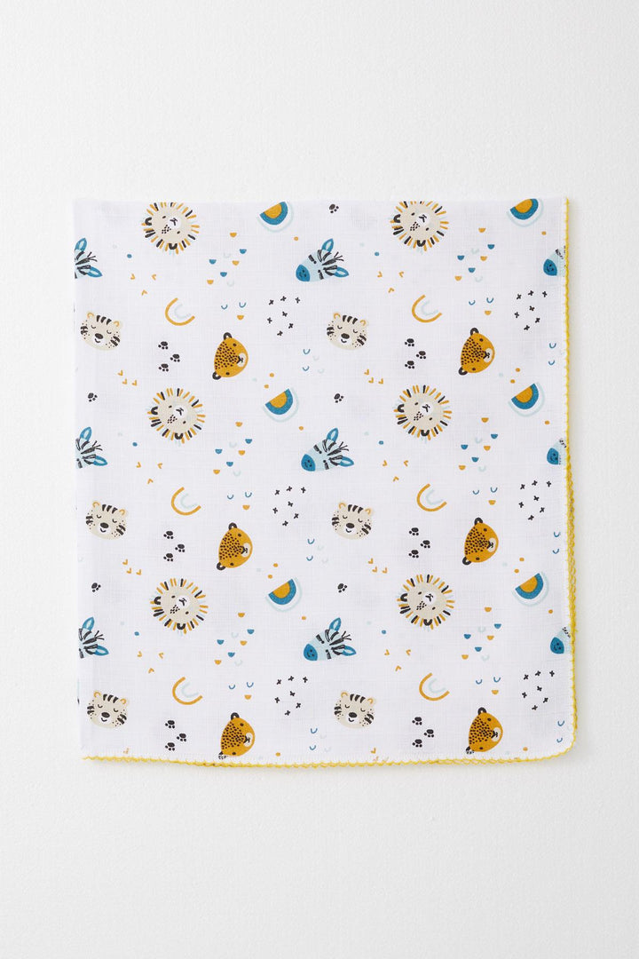 BRE Breeze Newborn Baby Muslin Blanket with Cute Animal Pattern White - Würselen