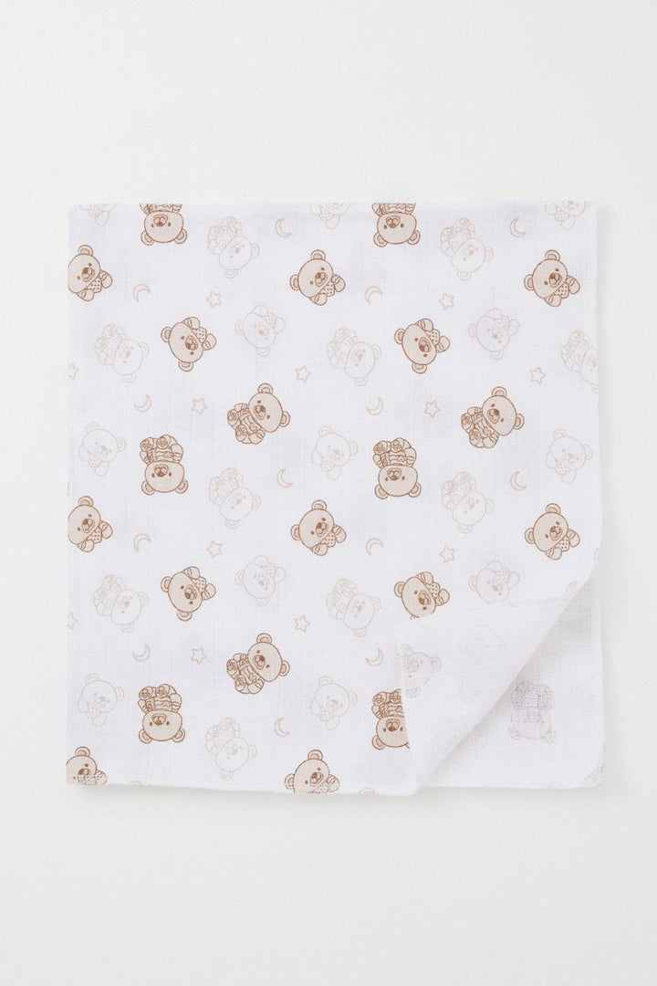 BRE Breeze Newborn Baby Muslin Blanket Cute Baby Bear Patterned Standard, Ecru - El Ejido