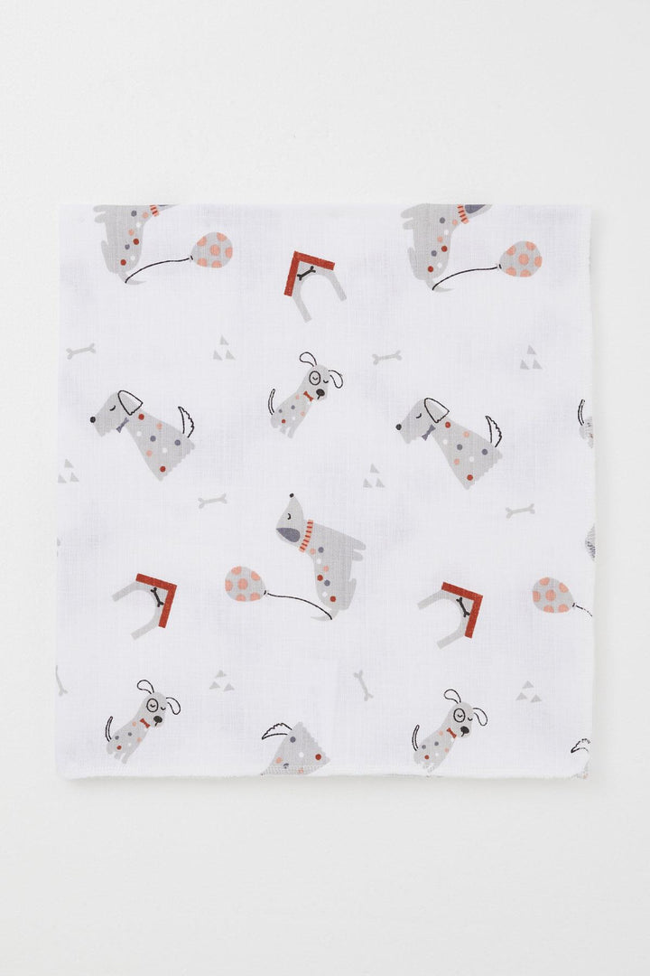 BRE Breeze Newborn Baby Muslin Blanket with Cute Puppy Pattern, Standard, Ecru - Boryspil