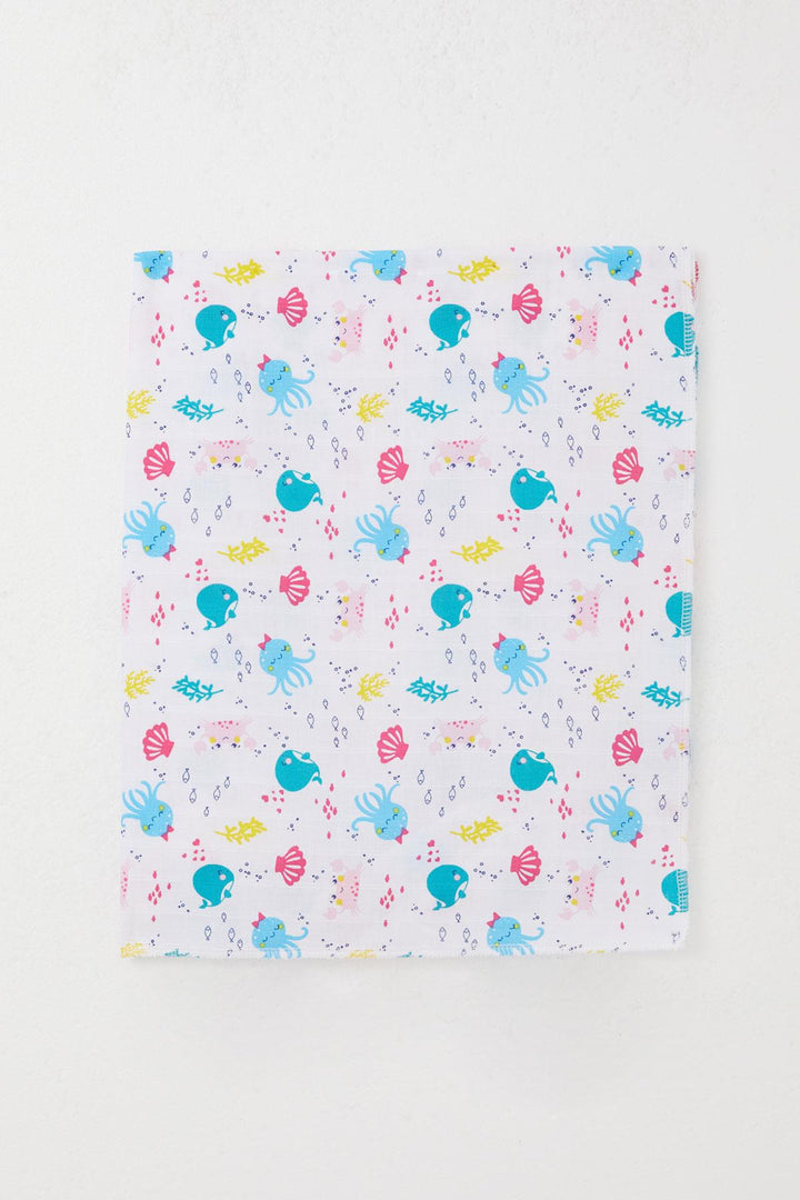 BRE Breeze Newborn Baby Muslin Blanket Cute Sea Animals Patterned Standard, White - Salinas