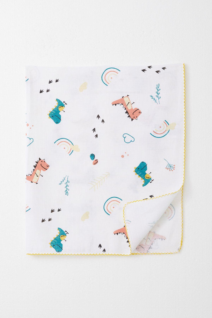 BRE Breeze Newborn Baby Muslin Blanket with Dinosaur Pattern White - Potenza