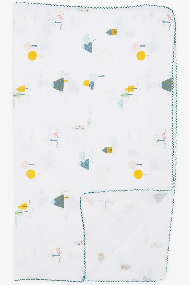 BRE Breeze Newborn Baby Muslin Blanket Spring Themed Cloud Pattern White - Fairfield