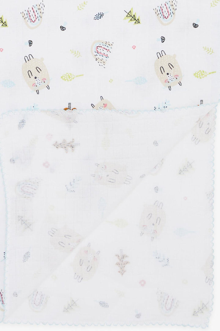 BRE Breeze Newborn Baby Muslin Blanket Cute Hedgehog Pattern White - Piacenza