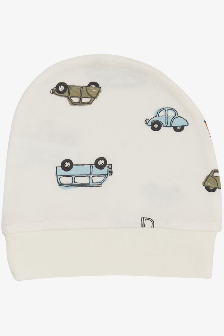 BRE Breeze Newborn Baby Hat with Car Pattern Ecru - San Luis de la Paz