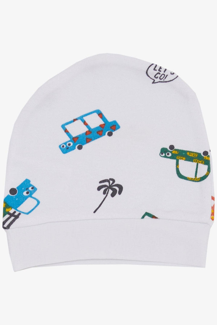 BRE Breeze Newborn Baby Hat with Car Pattern White - Wageningen