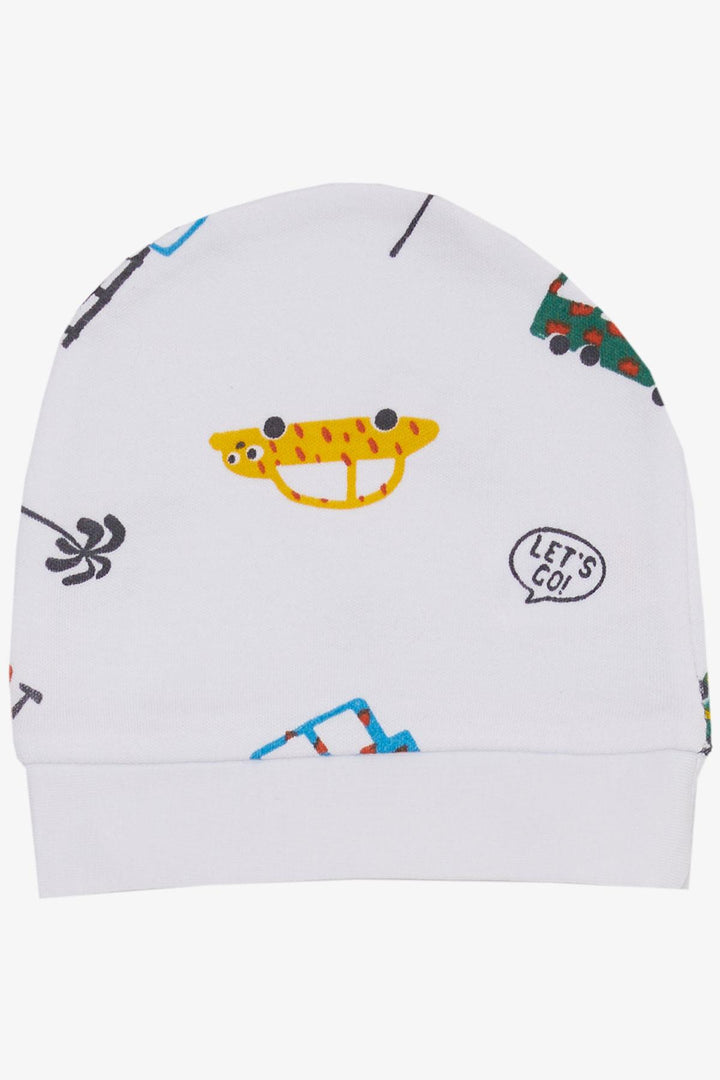 BRE Breeze Newborn Baby Hat with Car Pattern White - Wageningen