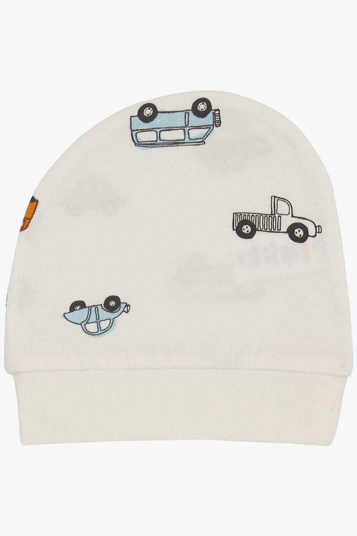 BRE Breeze Newborn Baby Hat with Car Pattern Ecru - San Luis de la Paz