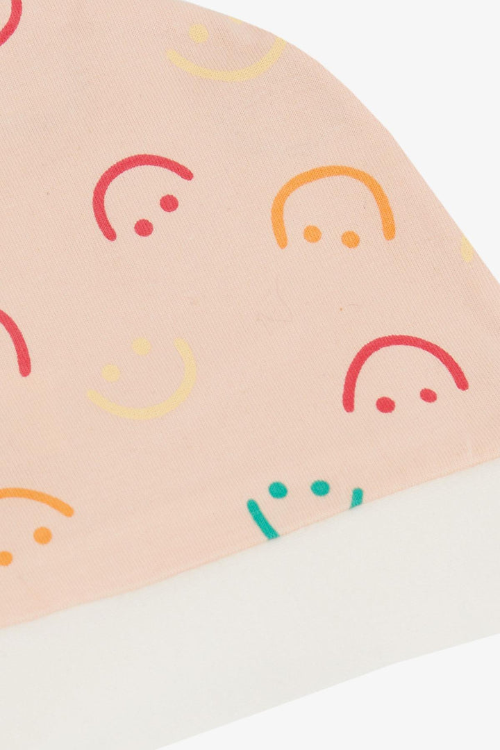 BRE Breeze Newborn Baby Hat Smiling Face Pattern Salmon - Massy