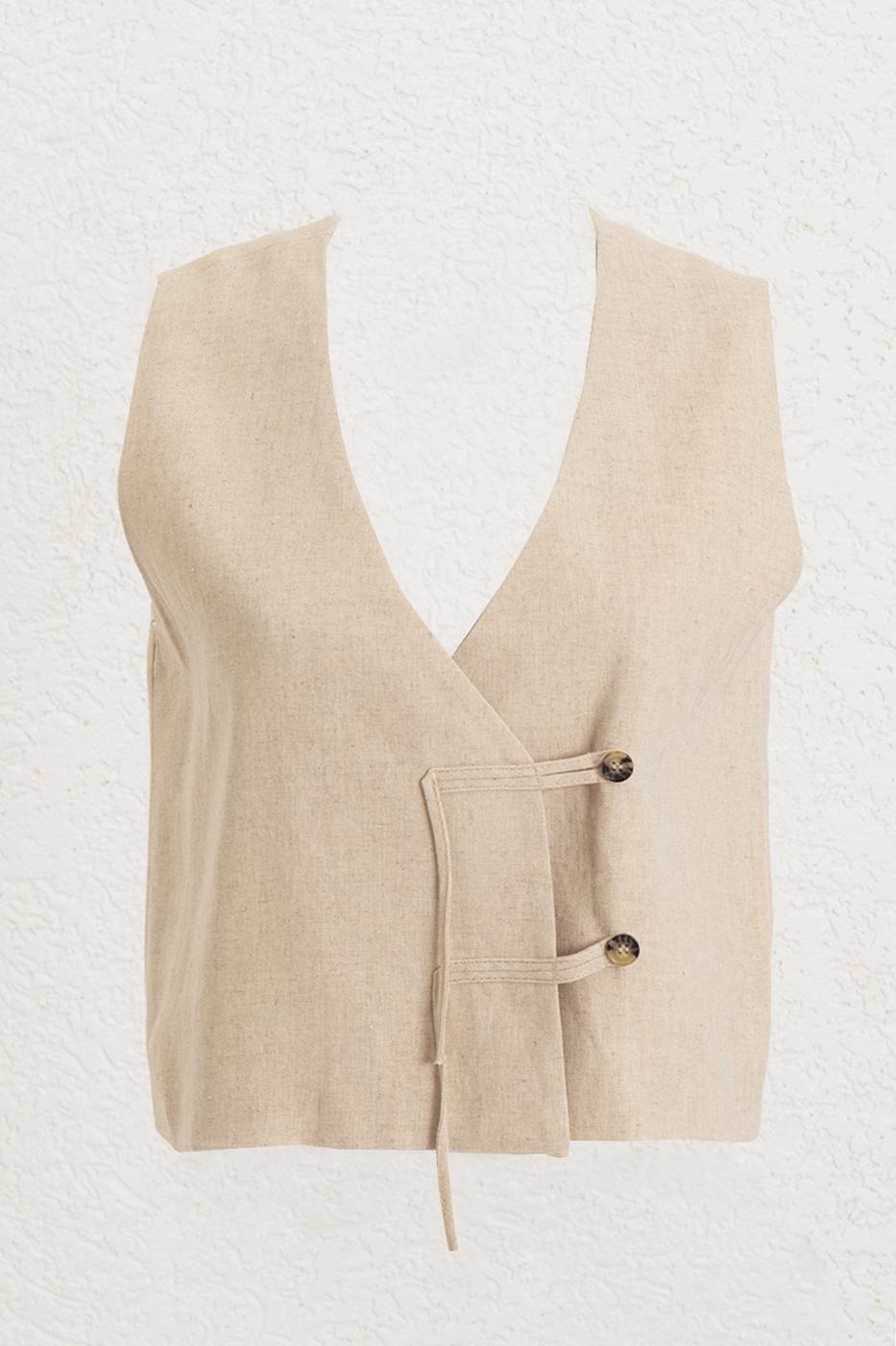 BSL Women Linen Vest with Brit Detail - Santiago Tuxtla