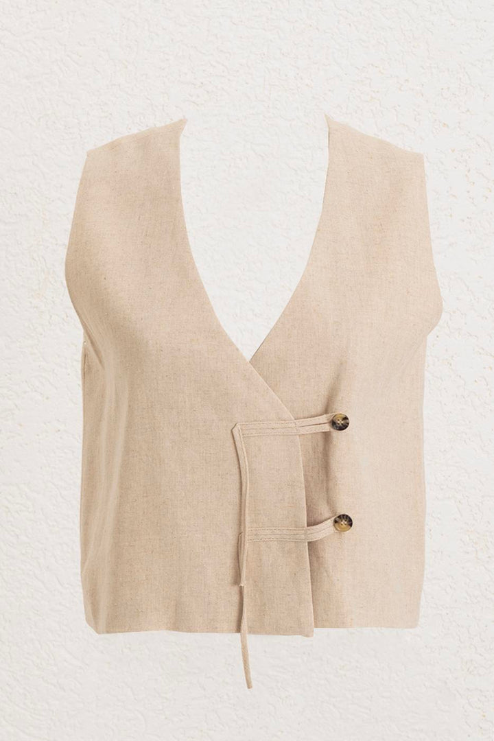 BSL Women Linen Vest with Brit Detail - Santiago Tuxtla